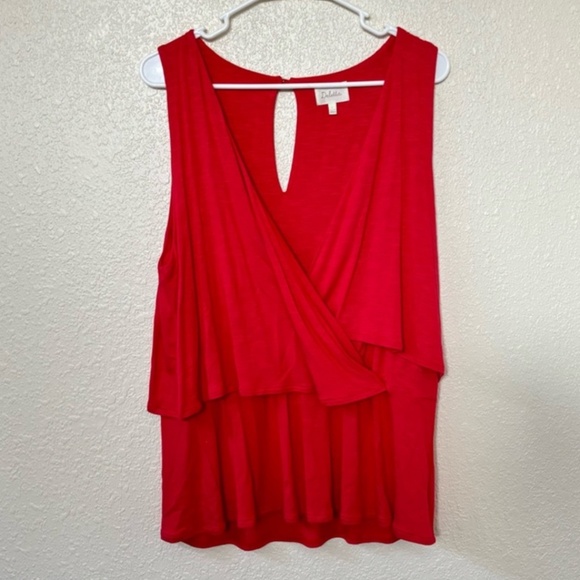 Anthro Deletta Red Plunge Neck Sleeveless Layered Knit Top Large - Picture 1 of 9